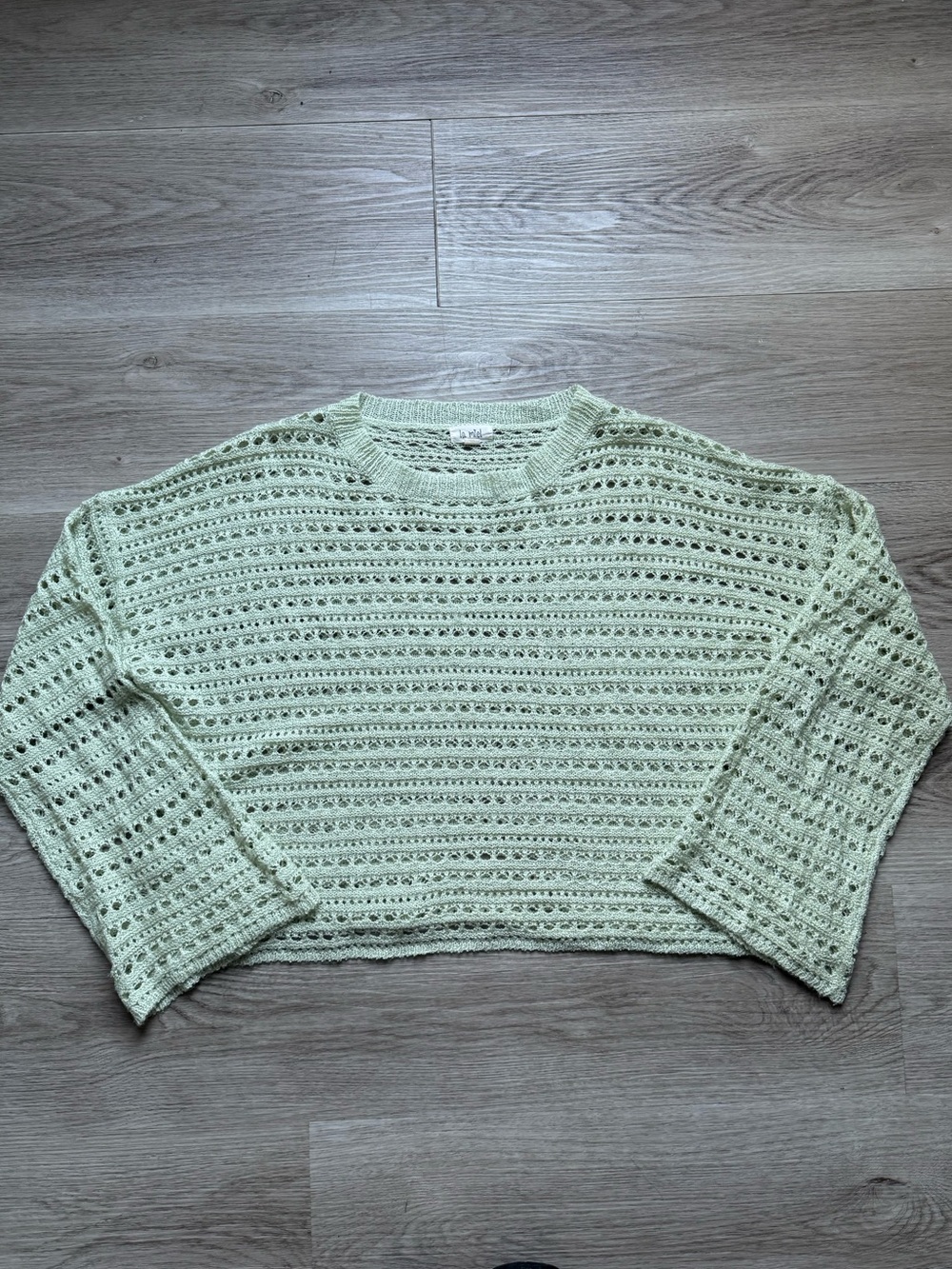 LA MIEL Light Green Open-Knit Crew Neck Long Sleeve